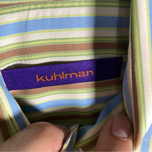 Kuhlman striped dress shirt size 40 men 100% cotton made in Turkey long‎ sleeve - Picture 2 of 10